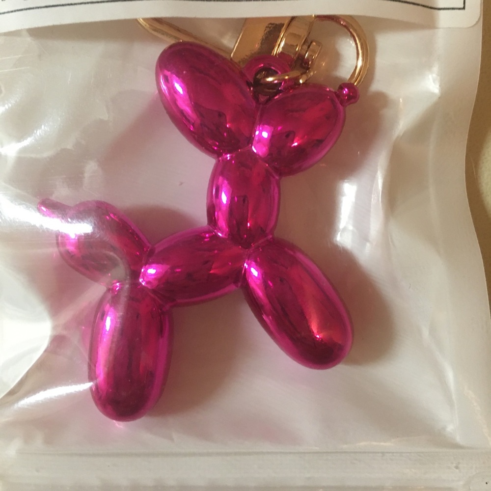 Metallic Pink Cartoon Balloon Dog Keychain Cute Key Ring Purse Bag  Clip New - Picture 2 of 2